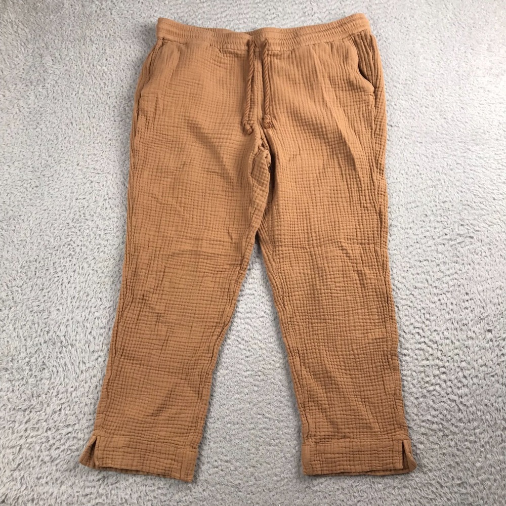 J Jill Textured Cotton‎ Gauze Crop Pants Womens M (34x24) Brown Coastal Capri